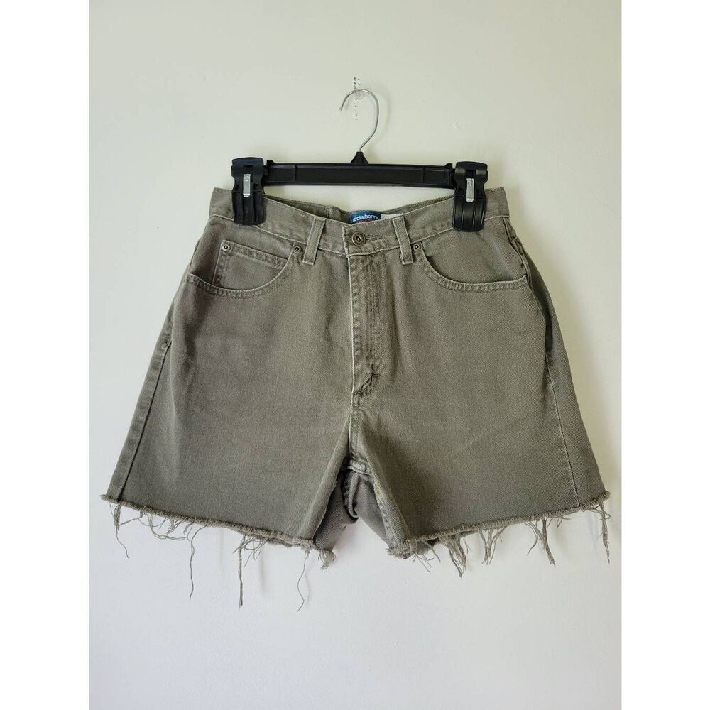 Liz Claiborne Vintage Olive Green Denim Cutoff Shorts High Rise Classic Fit Raw
